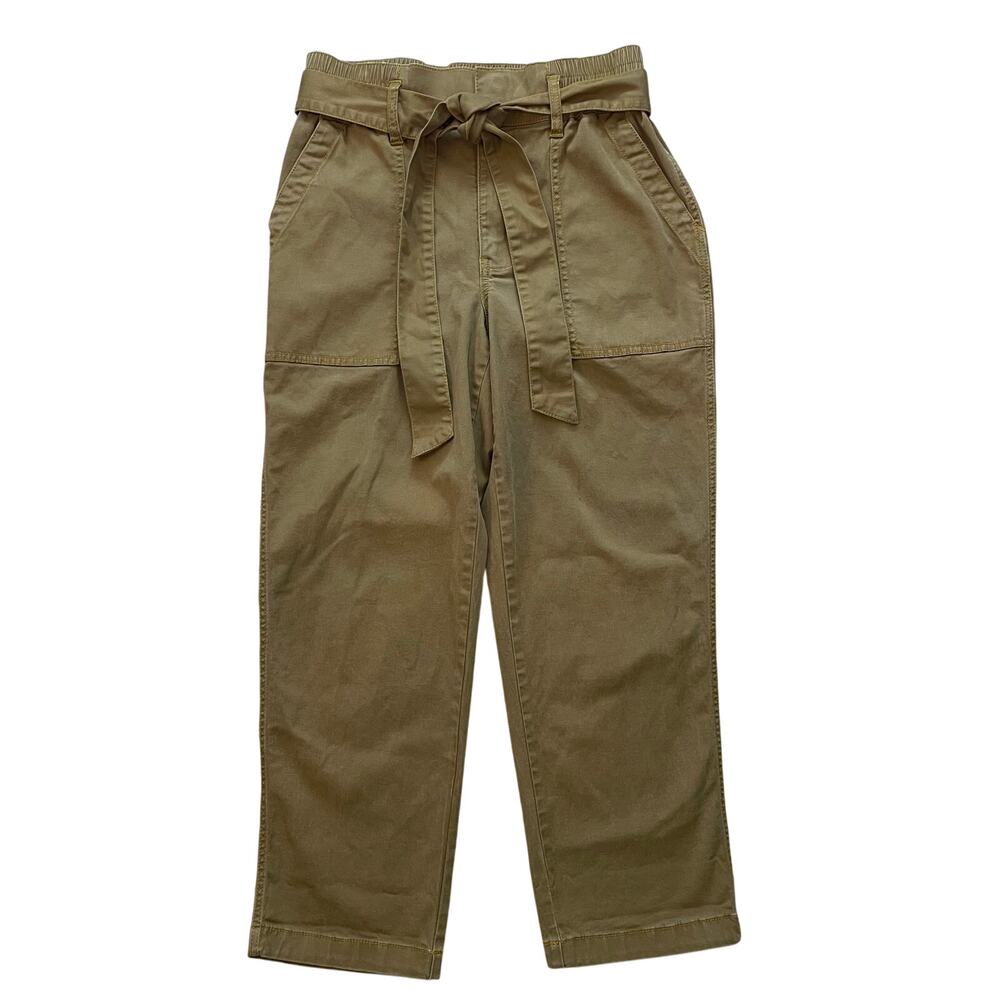 Cabi Paperbag Waist Pants Womens 4 Khaki Tie Belt Utility